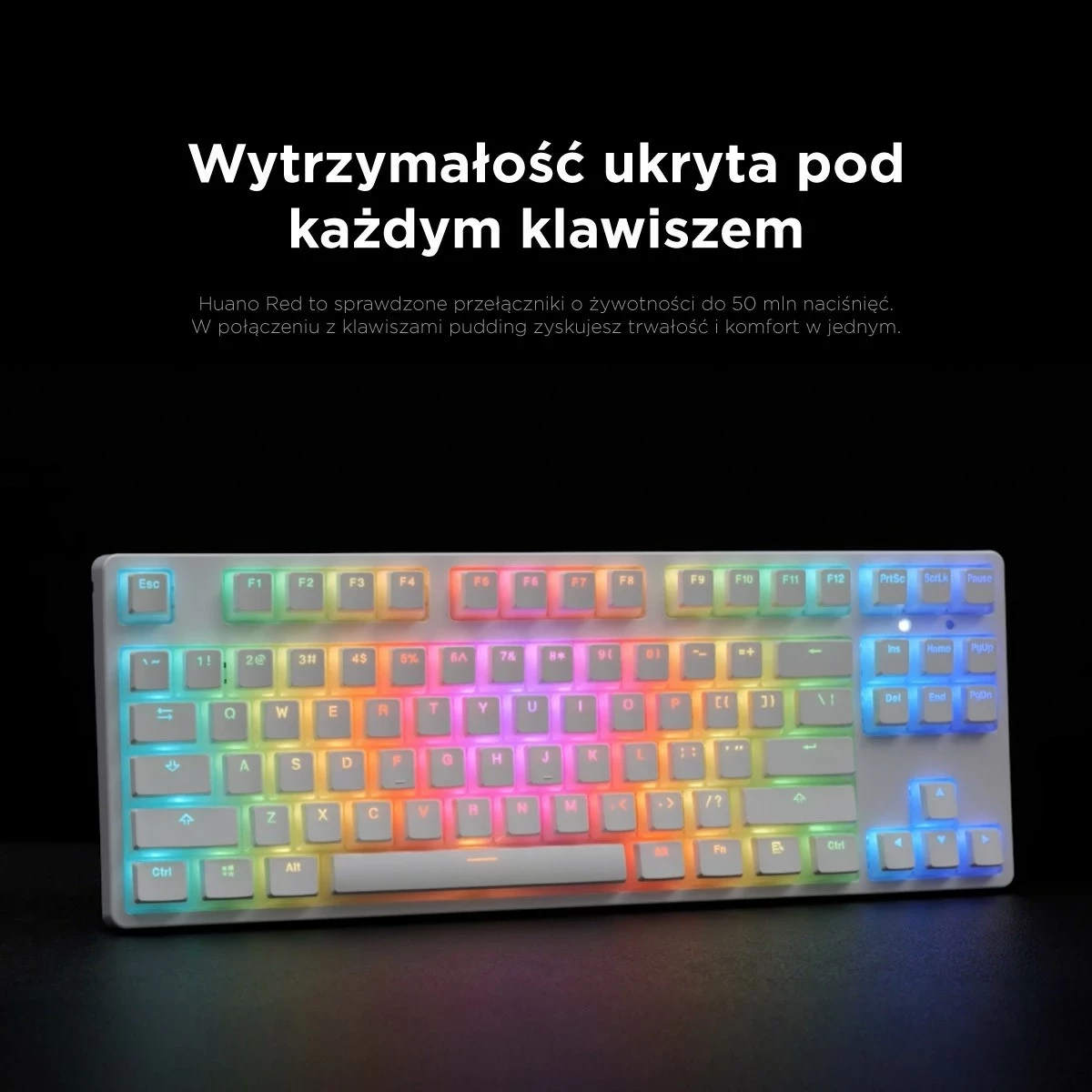 Tastierë mekanike Rampage TKL GHOST, Huano Red Switch, RGB, e bardhë