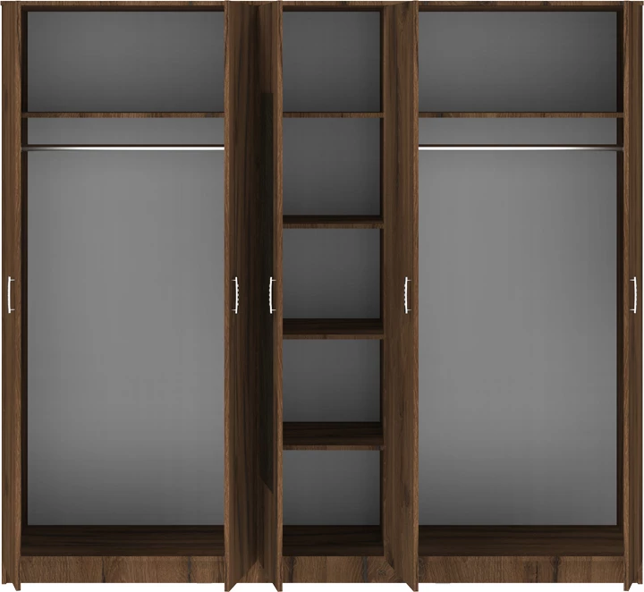 Dollap pesëdyersh me pasqyrë Luna, ngjyrë arre-lisi, 220x52x200cm