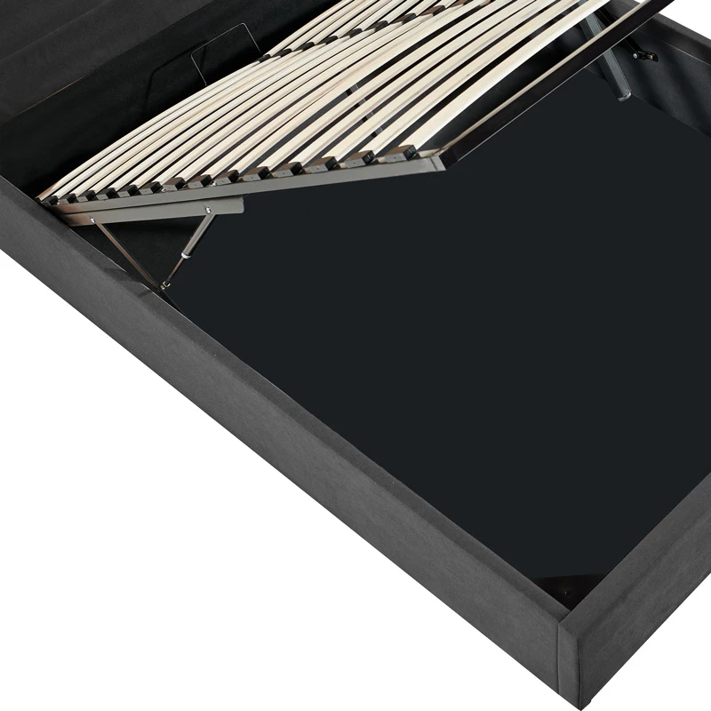 Krevat dopio Sonnie me hapësirë për depo, material stof, ngjyrë gri e errët, 150x200cm