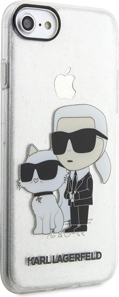 Mbështjellës Karl Lagerfeld KLHCI8HNKCTGT për iPhone 7/8/SE 2020/SE 2022, transparent, Gliter Karl&Choupette