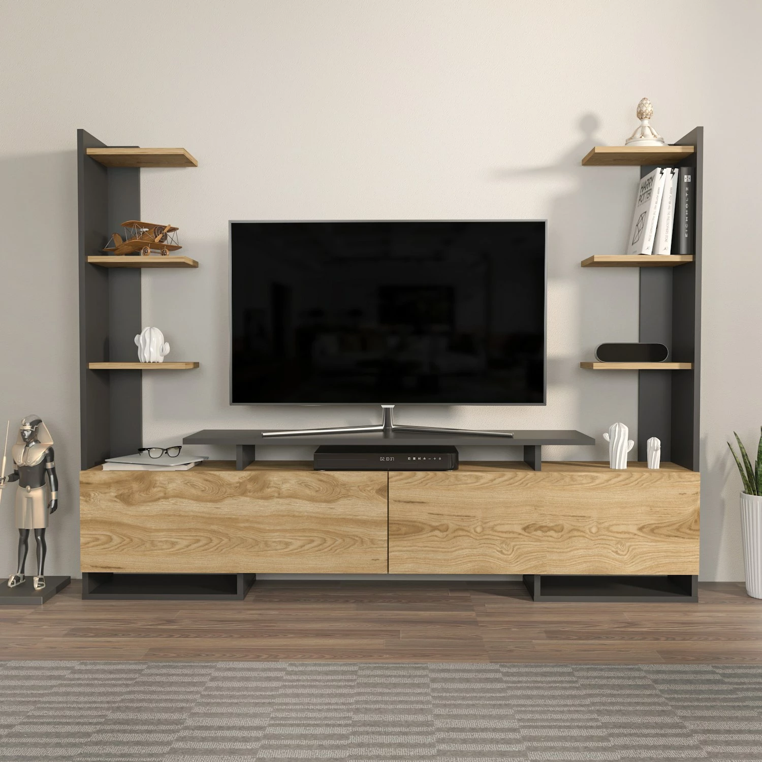 Komodë TV Skye Decor, ngjyrë lis dhe e zezë, Ava