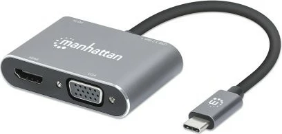 Adapter MANHATTAN USB-C në HDMI & VGA 4in1, Power Delivery, gri