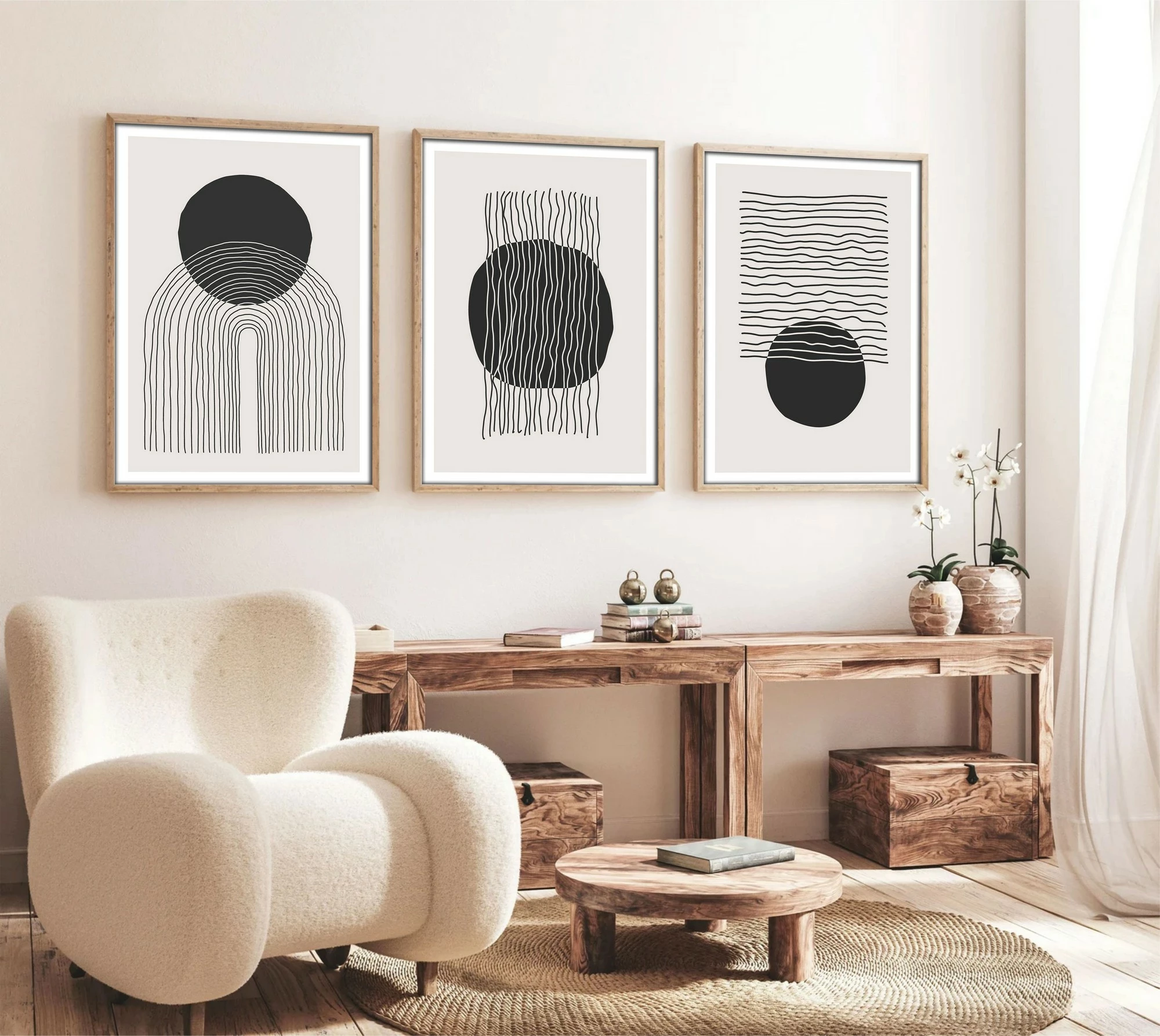 Pikturë dekorative me kornizë MDF (3 copë), Wallity, Huhu213, 50x35cm