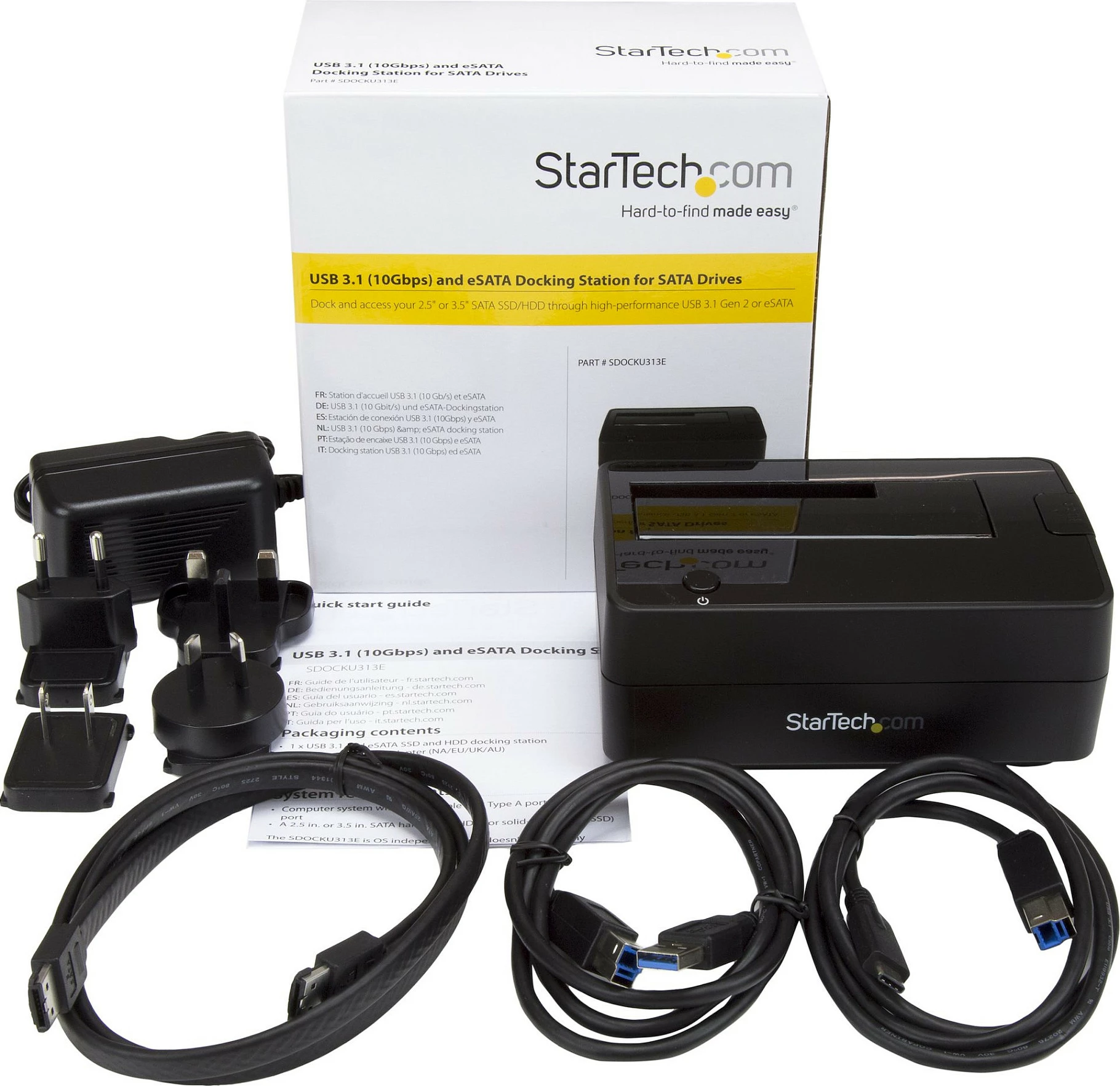 Docking stacion për HDD/SSD StarTech SDOCKU313E, USB 3.2 Gen 2 10Gbps / eSATA, 2.5/3.5", deri 6TB, i zi