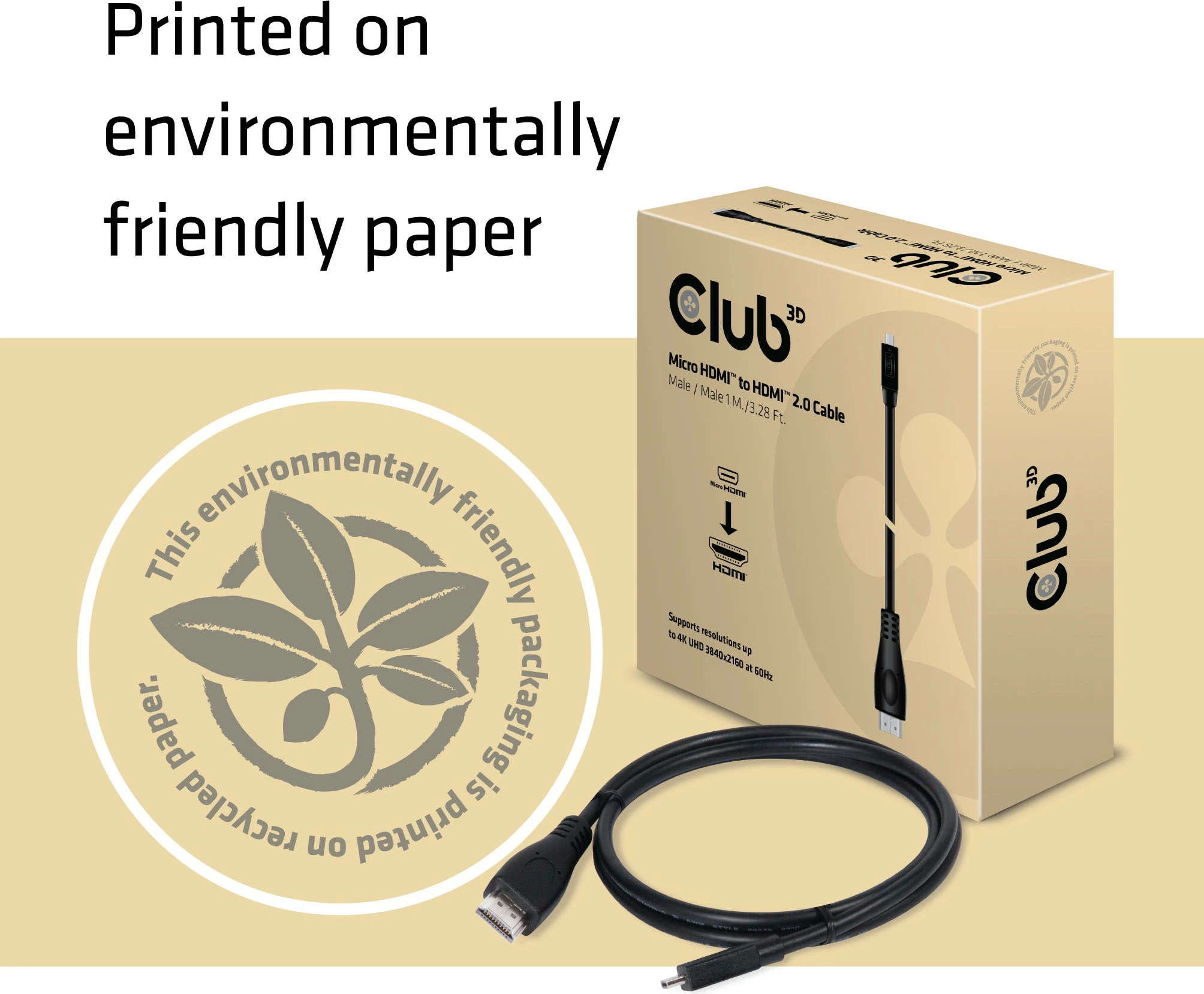 Kabllo HDMI Club3D MicroHDMI në HDMI 2.0, 1m, 4K, e zezë