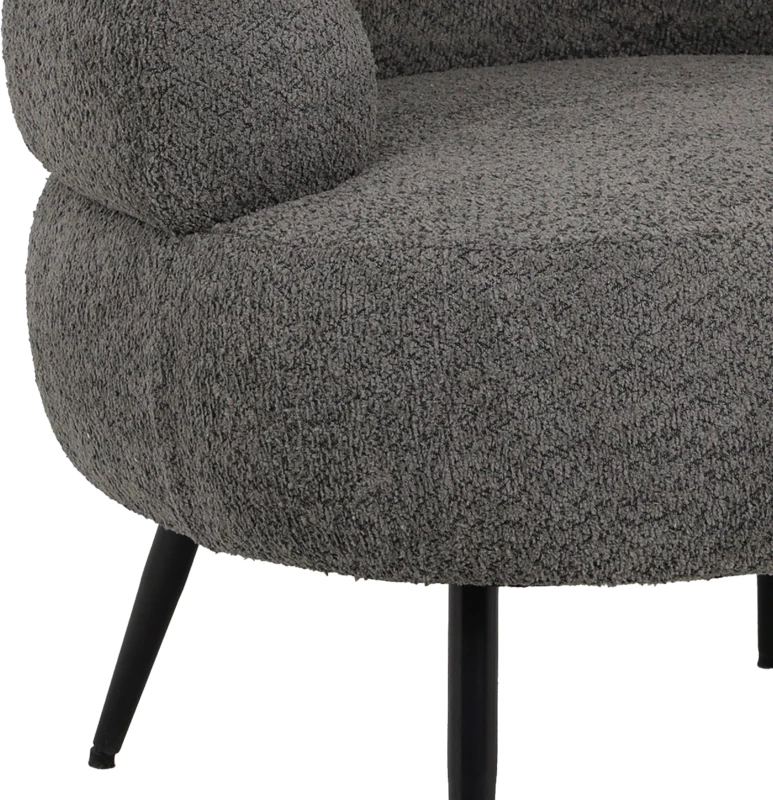 Karrige Foleja, pëlhurë boucle, ngjyrë gri e errët, këmbë metalike të zeza, 76x75x72cm
