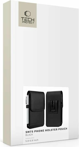 Mbështjellës Tech-Protect SM75 për celular 5.8-6.8", klips për rrip, lëkurë ekologjike, 1 copë, i zi