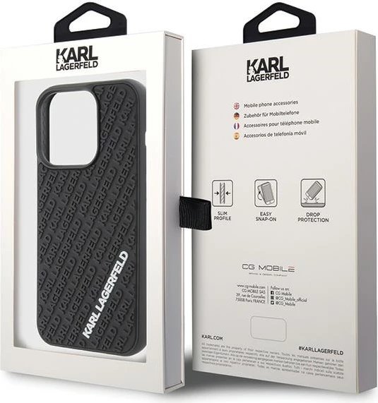 Mbështjellës Karl Lagerfeld 3D Rubber Multi Logo për iPhone 15 Pro, i zi