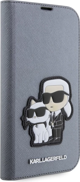 Mbështjellës Karl Lagerfeld KLBKP14XSANKCPG për iPhone 14 Pro Max 6.7", Saffiano Karl & Choupette, argjendtë