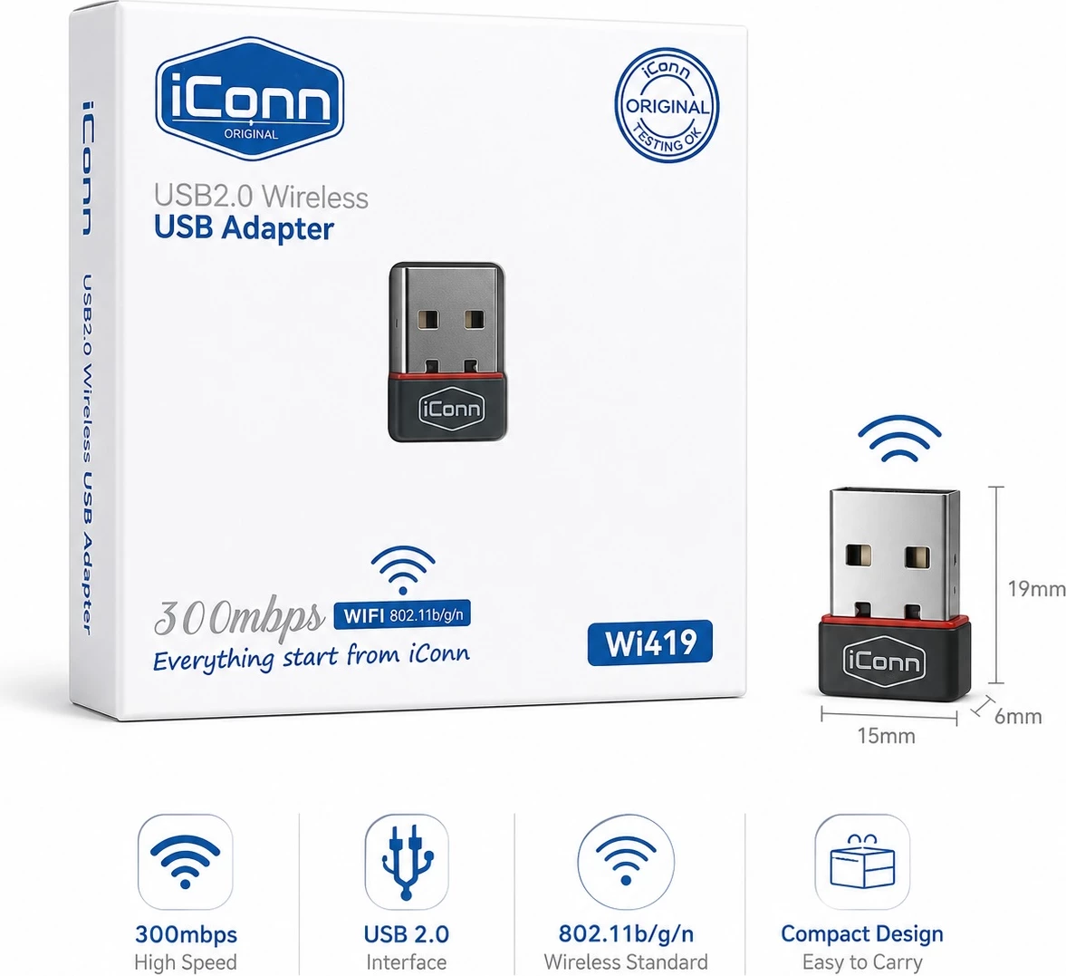Antenë USB WiFi Marrëse (Nano Adapter) iConn Wi419 300Mbps
