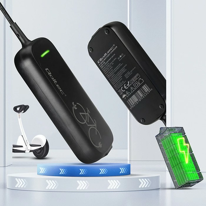 Karikues biçiklete elektrike Qoltec 50334, 42V 2A, për bateri 36V, i zi