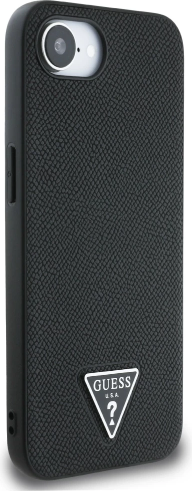 Mbështjellës Guess Grained Triangle MagSafe për iPhone 16e, i zi