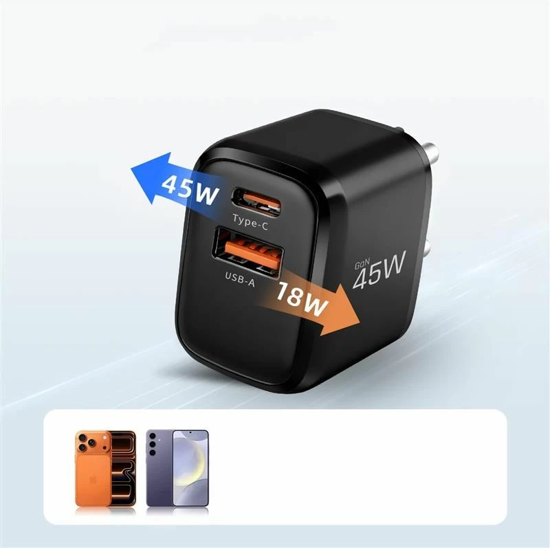 Karikues muri Tech-Protect NCA45W-GAN 45W GaN, 2 porta USB-C/USB-A i zi, 1 copë