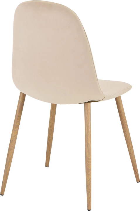 Karrige ngrënieje Bella, kadife, ngjyrë bezhë, këmbë metalike natyrale, set prej 4 copash, 43.5x52x89cm