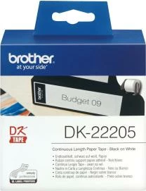 rrotull etiketash pa fund Brother DK-22205, 62 mm x 30.48 m, letër vetëngjitëse, tekst i zi / sfond i bardhë