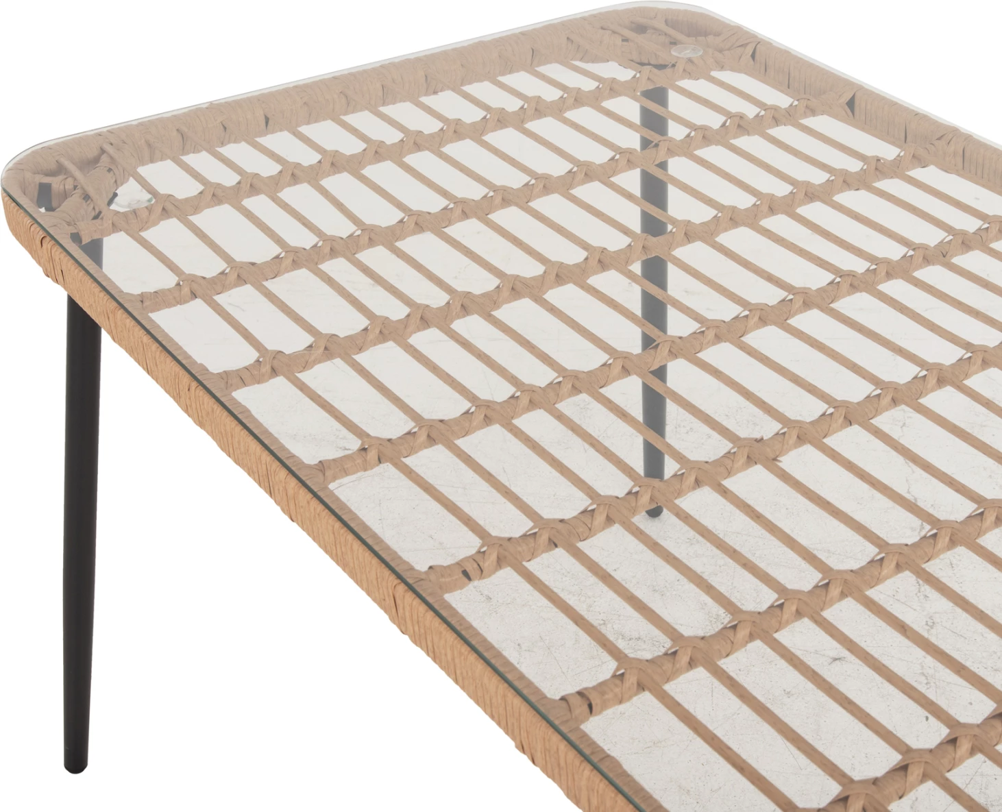 Tavolinë drejtkëndore për ngrënie, ALLEGRA, FH5537.11, metal i zi, ratan natyral, 139,5x79,5x73H cm