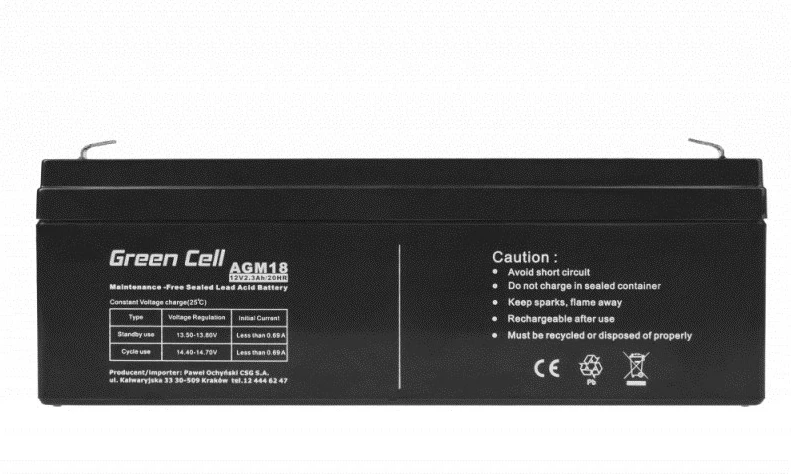 Bateri UPS Green Cell AGM18 12 V 2.3 Ah e zezë