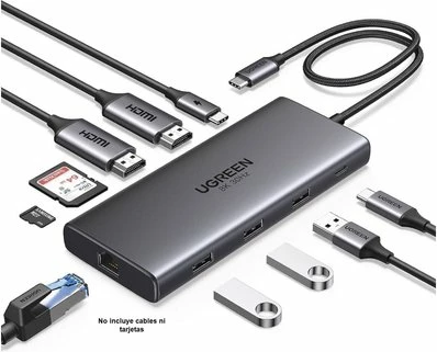 Hub USB-C Ugreen CM639, 2x HDMI 4K@60Hz, 3x USB-A 3.0, RJ45, SD/TF, USB-C PD 100W, gri