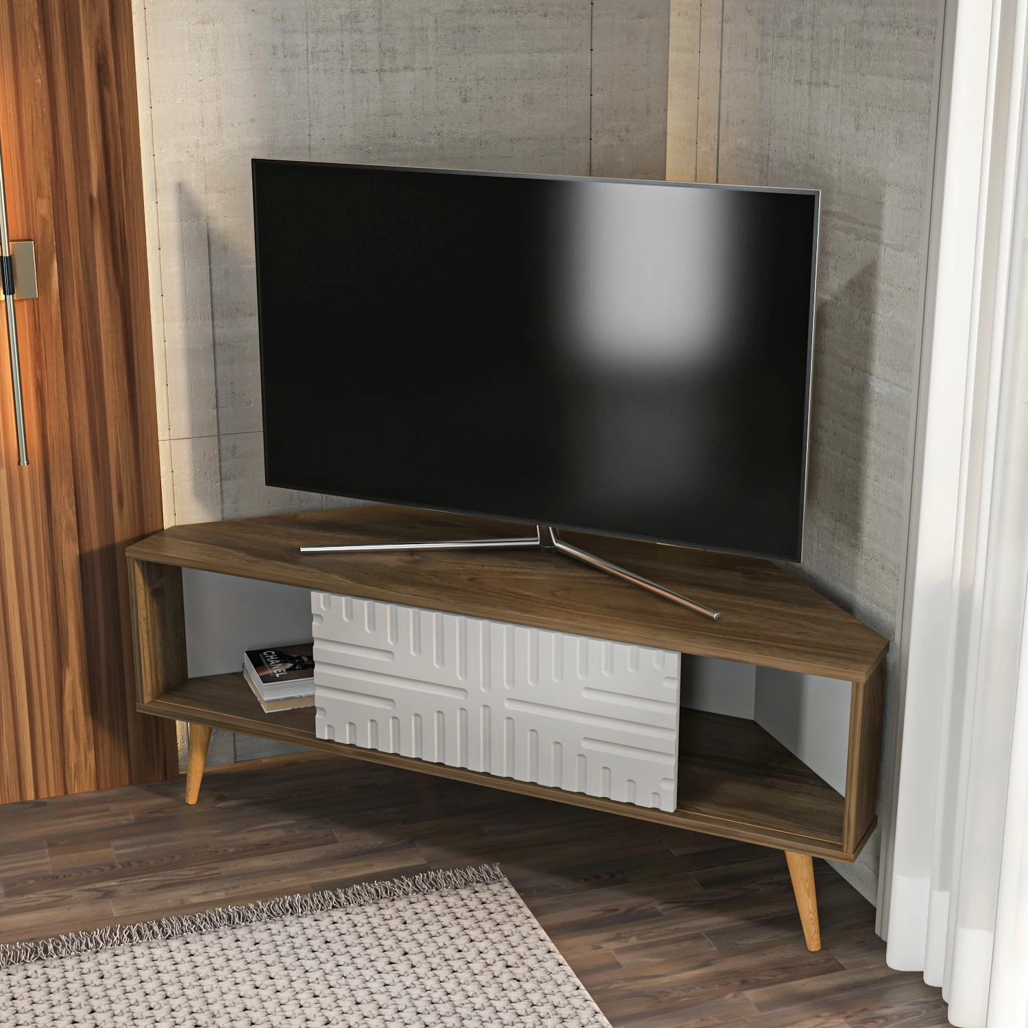 Komodë TV Skye Decor, ngjyrë arre dhe e bardhë, Mora