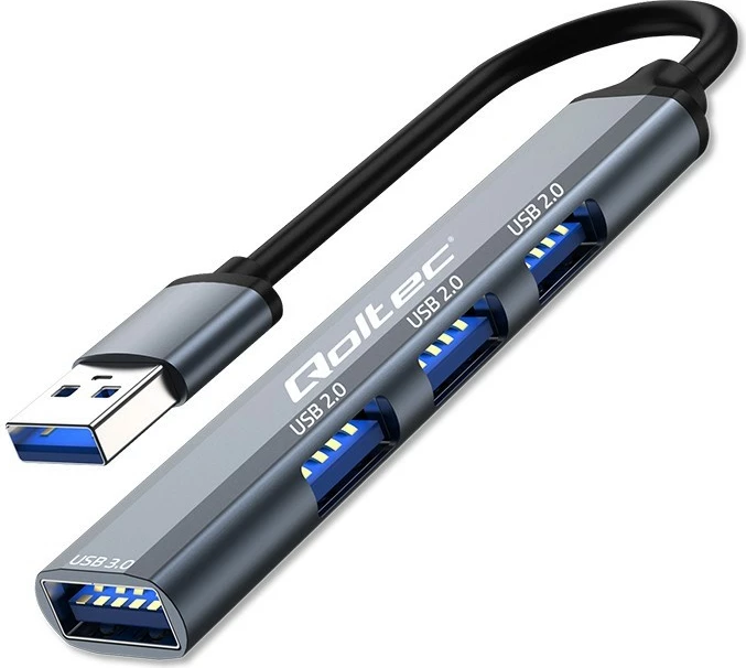 HUB USB Qoltec 4-në-1, model 53793, USB 3.0 + 3x USB 2.0, grafit