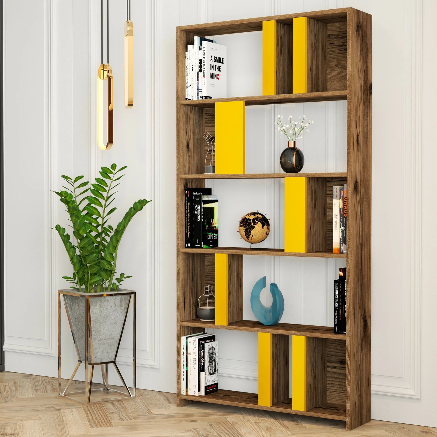 Raft librash Hanah Home, ngjyrë arre dhe e verdhë, Lima