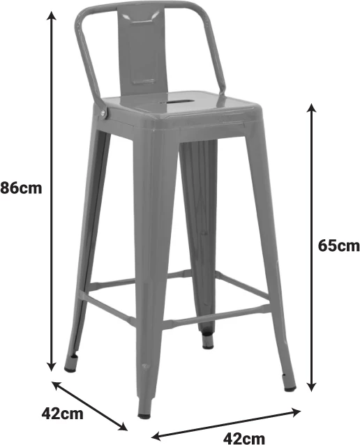Karrige për bar me shpinore, metalike, ngjyrë antracit, Utopia, 42x42x86cm