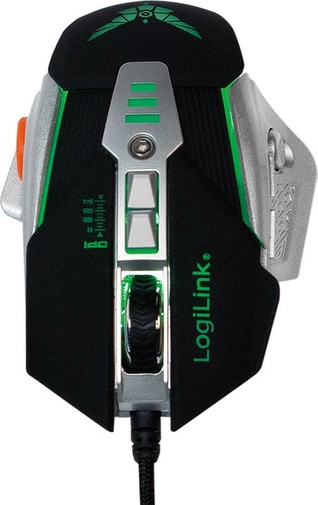 Maus gaming LogiLink ID0156 3200 DPI USB me kabllo, LED, peshë të rregullueshme, 6 butona, i zi