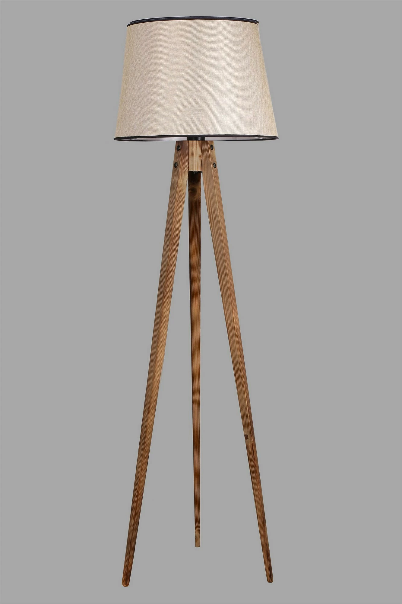 Llambë dyshemeje Opviq, tripod, abazhuri prej hasri, ngjyrë kafe