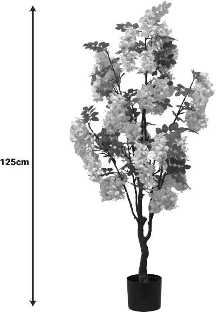 Bimë dekorative me lule fasule në vazo, Inart, e bardhë, pp, H125cm