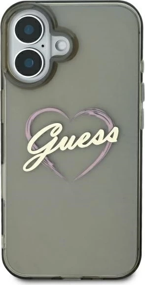 Mbështjellës Guess IML Heart për iPhone 16 Plus, Zi
