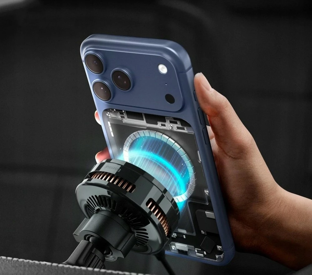 Mbajtës ventilimi me karikues pa kabllo Spigen ESSENTIAL EV25MFAQ Qi2.2 25W MagSafe me ftohje Peltier, i zi