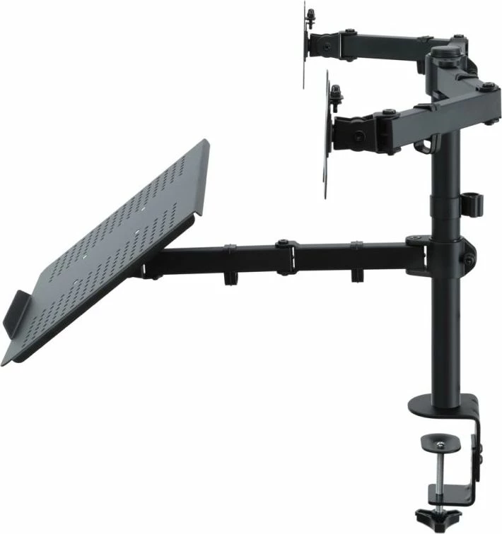 Mbajtës tavoline për 2 monitorë Art RAMM L-25 13–27\", VESA 100x100, max 10 kg, me raf për laptop, i zi