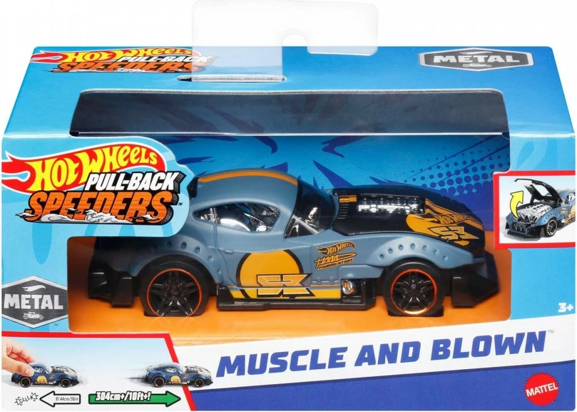 Veture lodër Hot Wheels Pull-back Speeders Muscle and Blown, 1:43, Metal, Mix