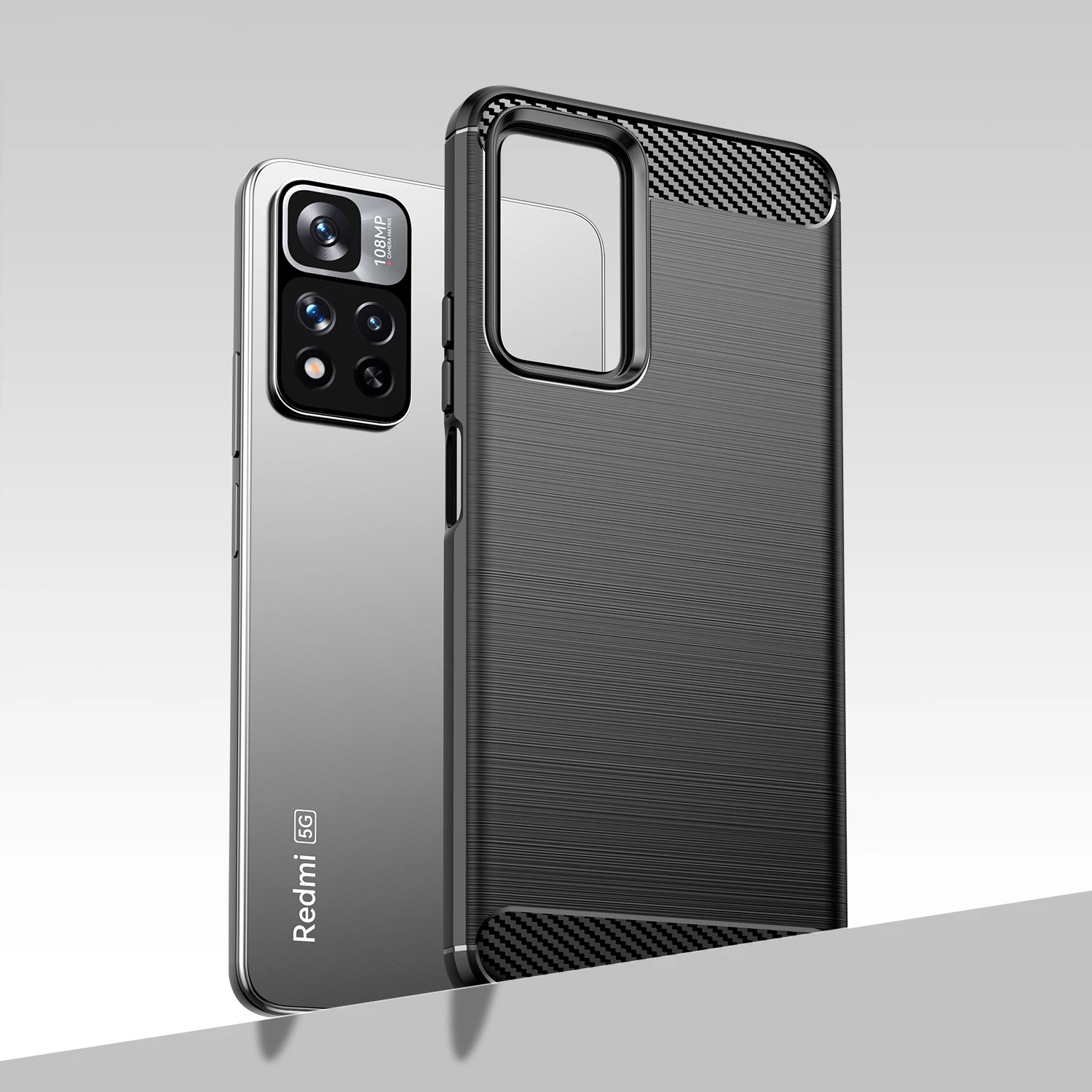 Mbështjellës Hurtel Carbon Case për Xiaomi Redmi Note 11 Pro+ 5G / 11 Pro 5G / Mi 11i HyperCharge / Poco X4 NFC, i zi