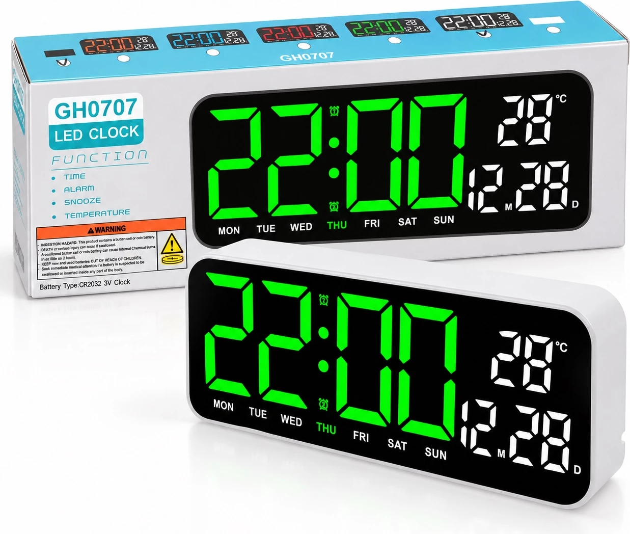 Orë Digjitale LED GH0707 me Alarm, Datë dhe Temperaturë 4