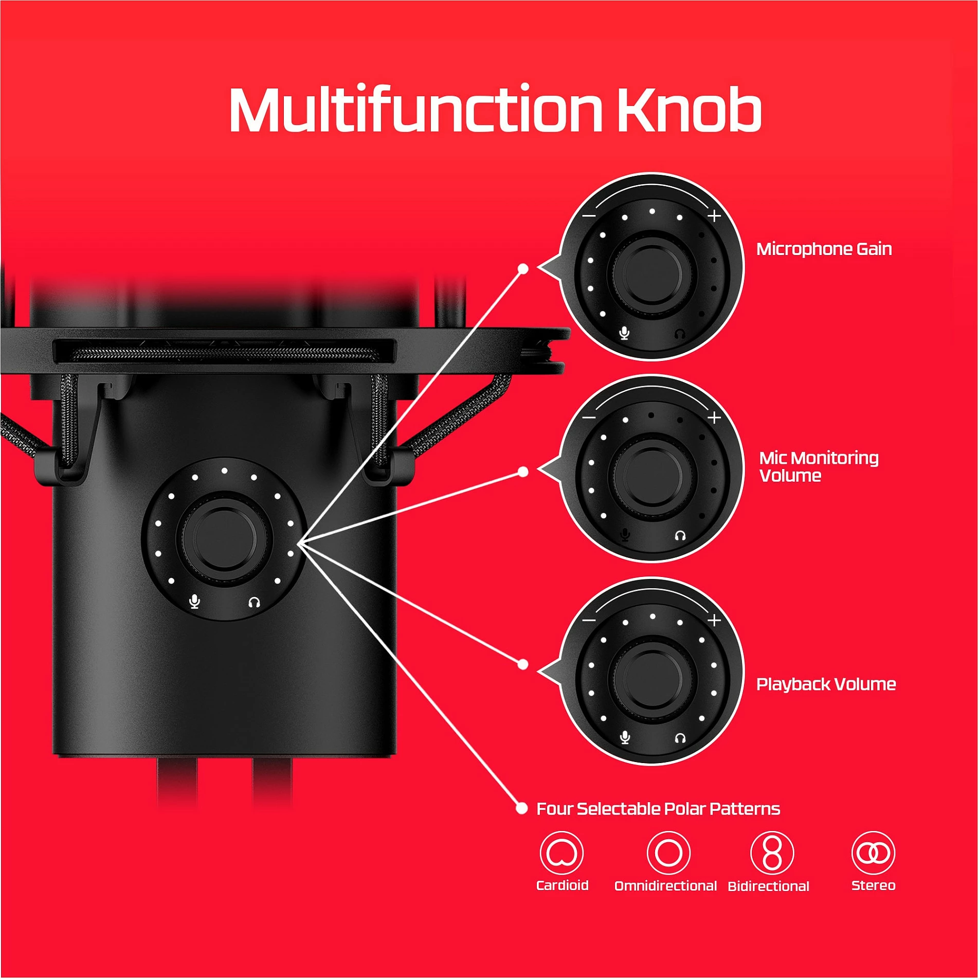 Mikrofon USB HyperX QuadCast 2, 24-bit/96kHz, 4 polar pattern, 3.5mm, i zi