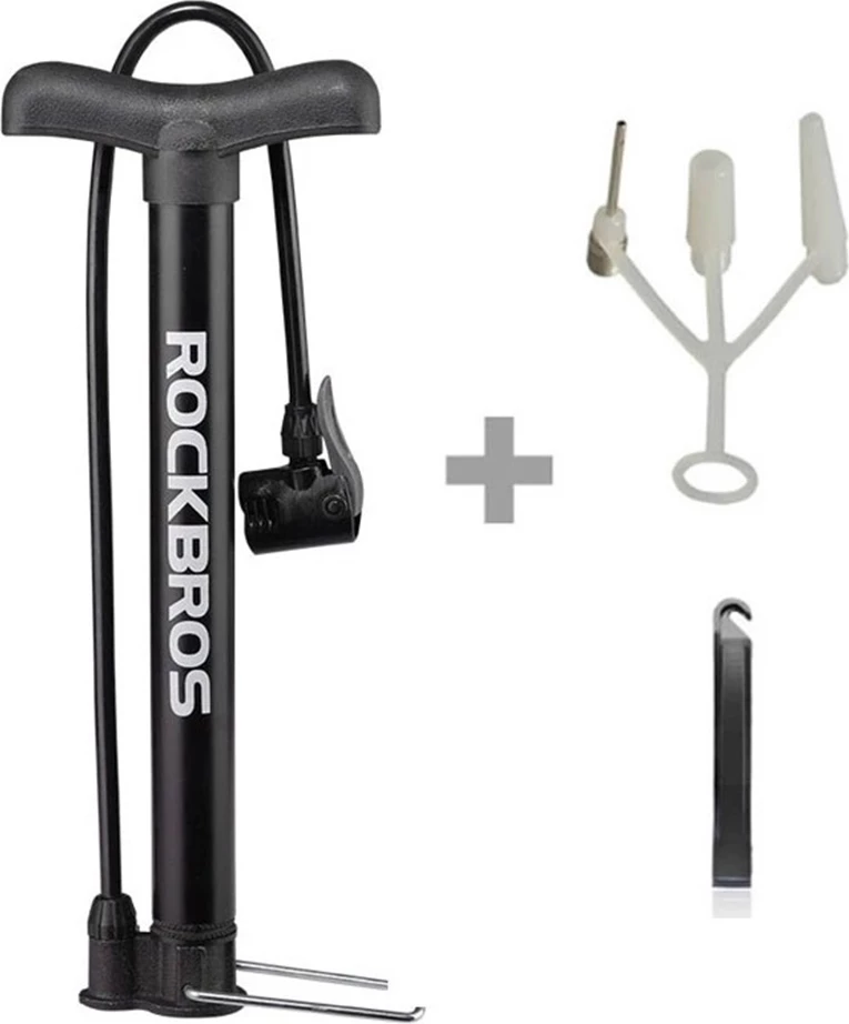 Pompë dyshemeje për biçikletë Rockbros A320, aliazh alumini, e zezë, me kokë të dyfishtë dhe aksesorë