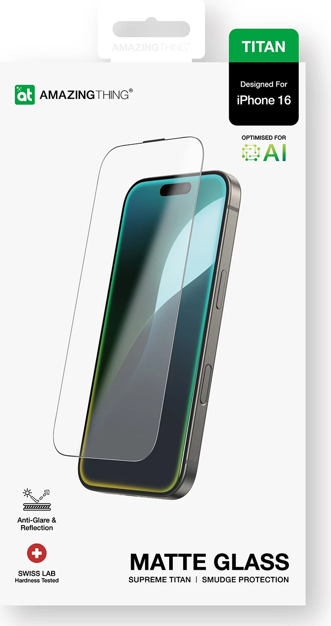 Xham mbrojtës AmazingThing Titan Matte Glass për iPhone 16, mat, transparent