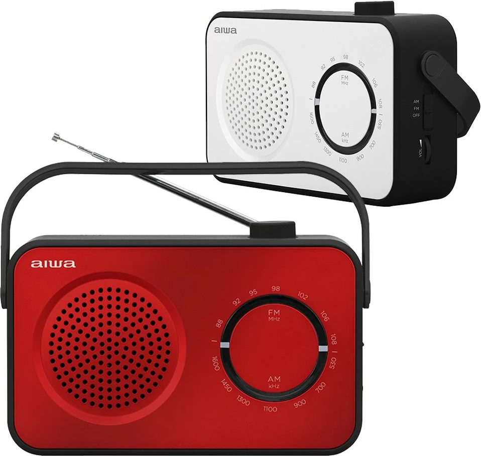 Radio portative Aiwa R-190RD AM/FM, 2 W, dalje për kufje, me rrymë ose bateri, e kuqe