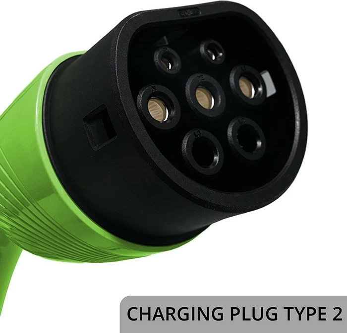 Karikues mobil/Wallbox për automjet elektrik, Qoltec 52437, Type 2 22kW 400V 3‑fazë 32A Wi‑Fi TUYA SMART LIFE LCD kabllo 7m IP65, zi/gjelbër, set me aksesorë