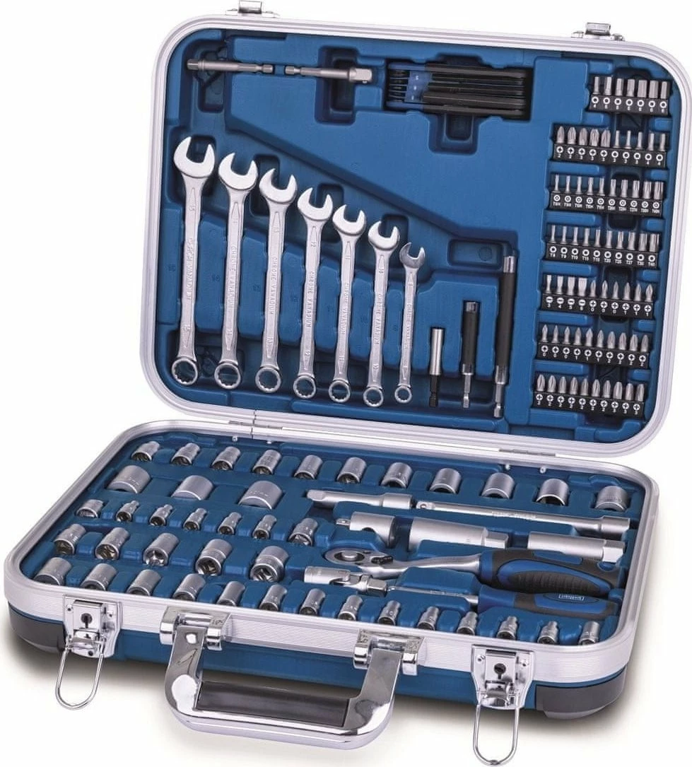 Set çelësash me llokma Scheppach TB170 135 copë, 1/4\" & 3/8\", Cr-V, me kuti veglash, argjendtë/blu