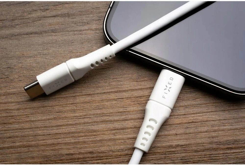 Kabllo USB-C–USB-C Fixed FIXDLS-CC2-WH 2 m PD 60W, e bardhë, me organizues ngjitës dhe rrip Velcro