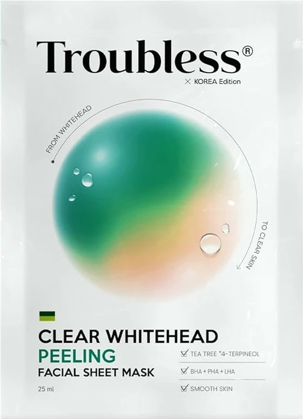 Maskë fytyre eksfoliuese Troubless Clear Whitehead Peeling Sheet për femra 25ml