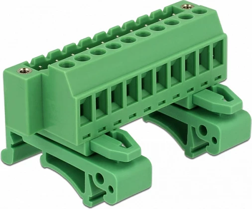 Bllok terminal DeLOCK 65941, shinë DIN, 10 pika lidhjeje, AWG 24-12, i gjelbër
