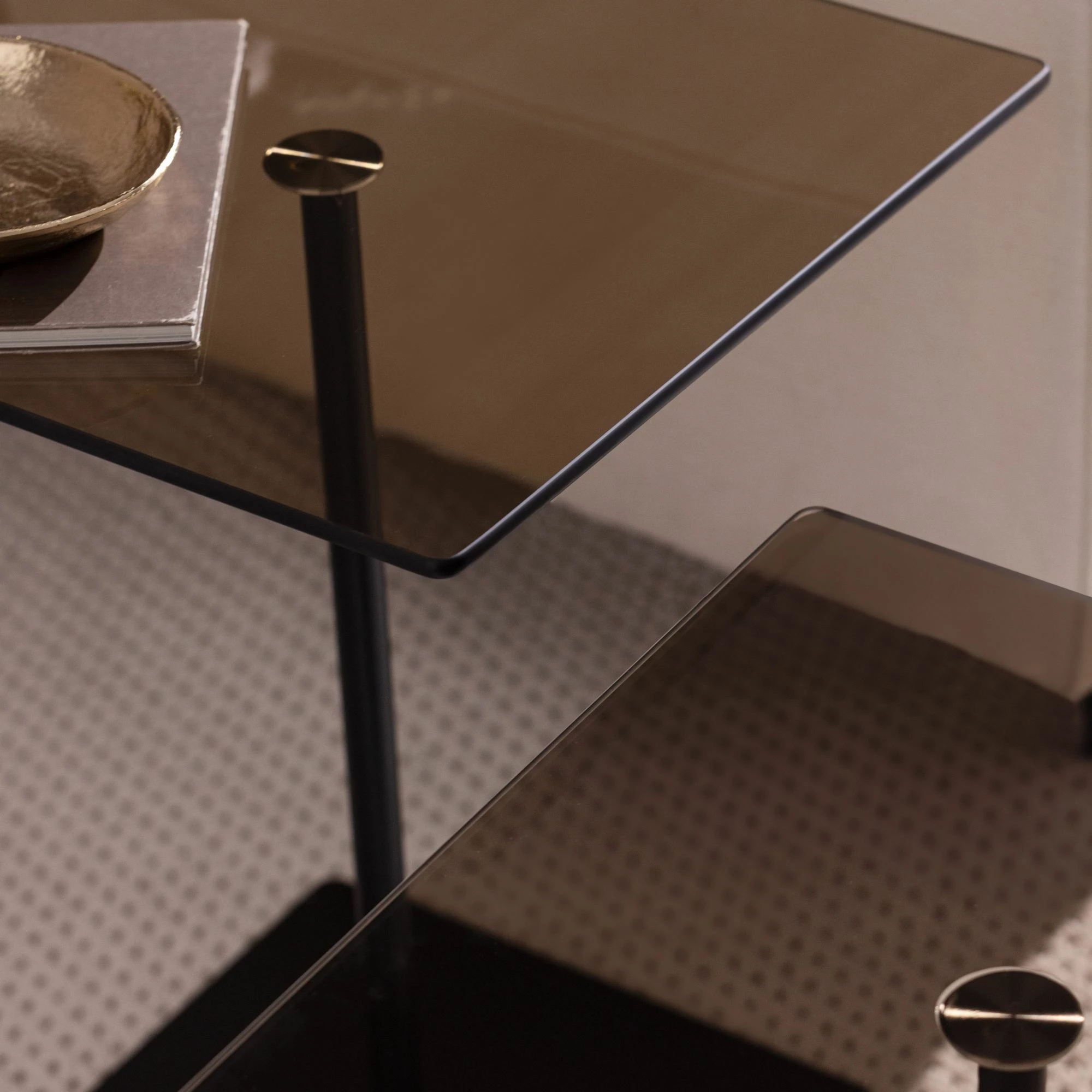 Set tavolinash kafeje Skye Decor, elegante 2 copë, e zezë, bronzi