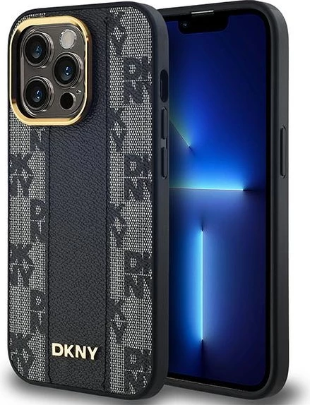 Mbështjellës DKNY Leather Checkered Mono Pattern MagSafe për iPhone 13 Pro/13, i zi