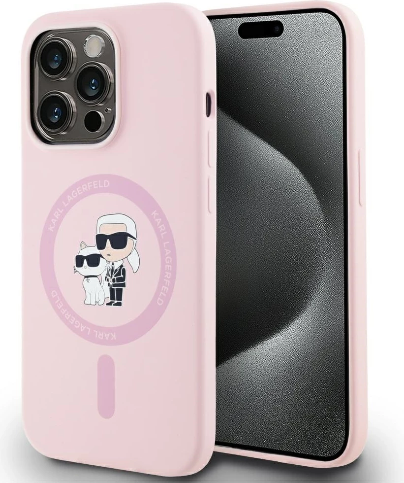 Mbështjellës Karl Lagerfeld Silicone Karl&Choupette MagSafe për iPhone 14 Pro Max, Rozë