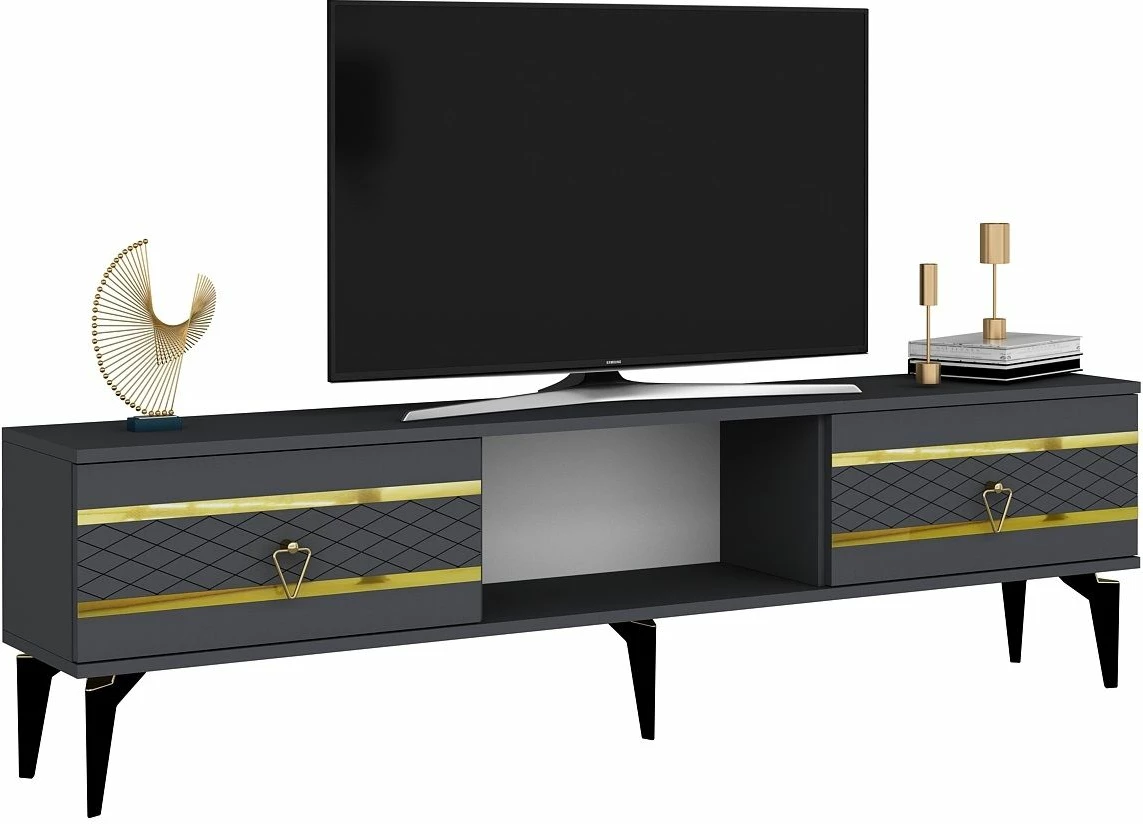 Komodë TV Skye Decor, ngjyrë antracit, ari