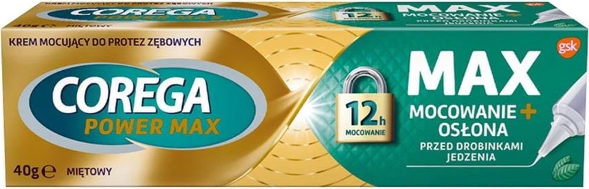 Krem ngjitës për proteza Corega Power Max Adhesive + Cover mente 40g