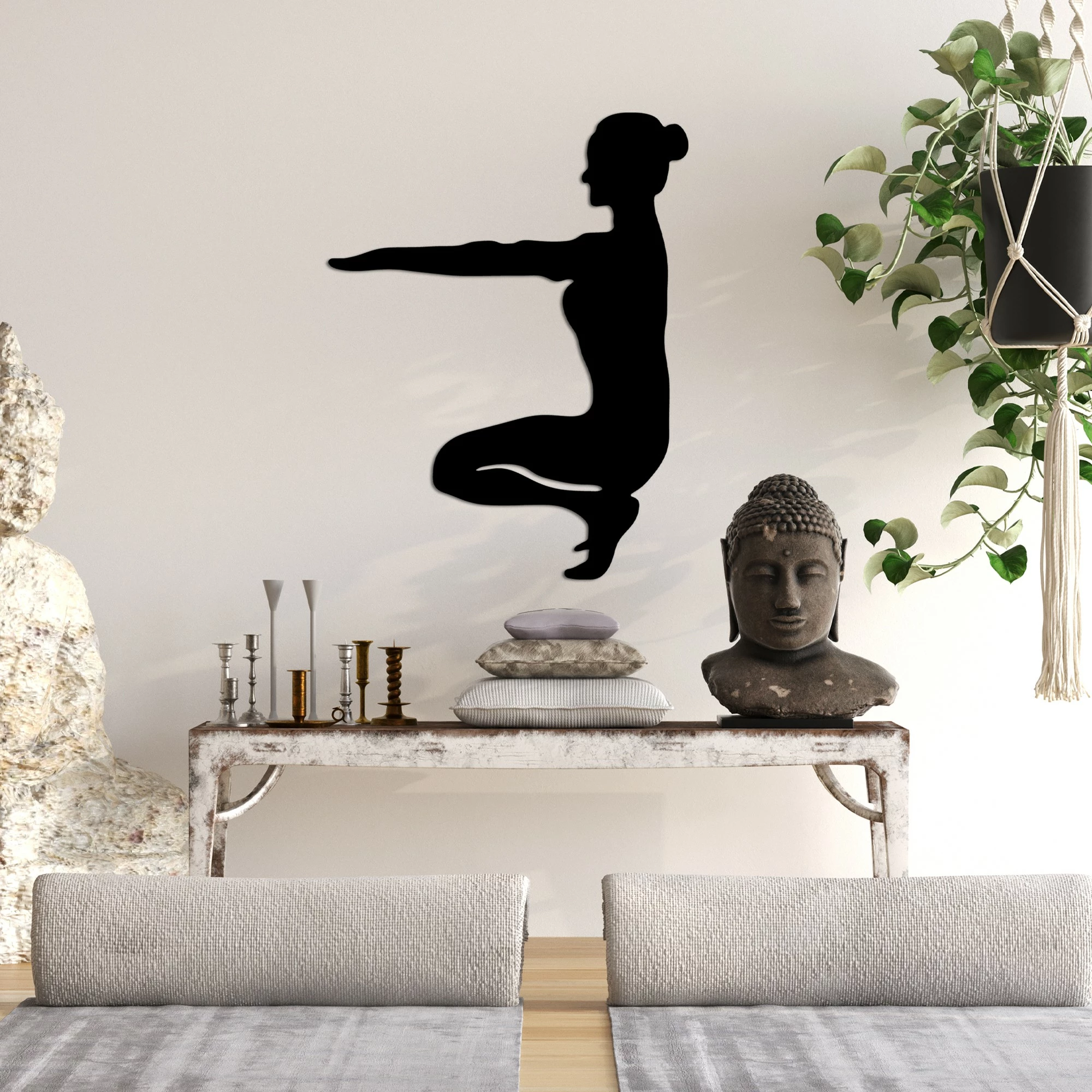 Aksesor dekorativ për mur, metal, Yoga 16, ngjyrë e zezë, 43x55cm